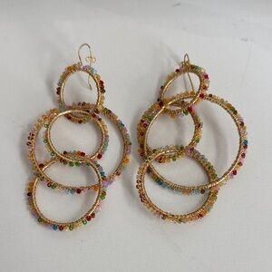 Anthropologie Multicolor Beaded Gold Earrings
